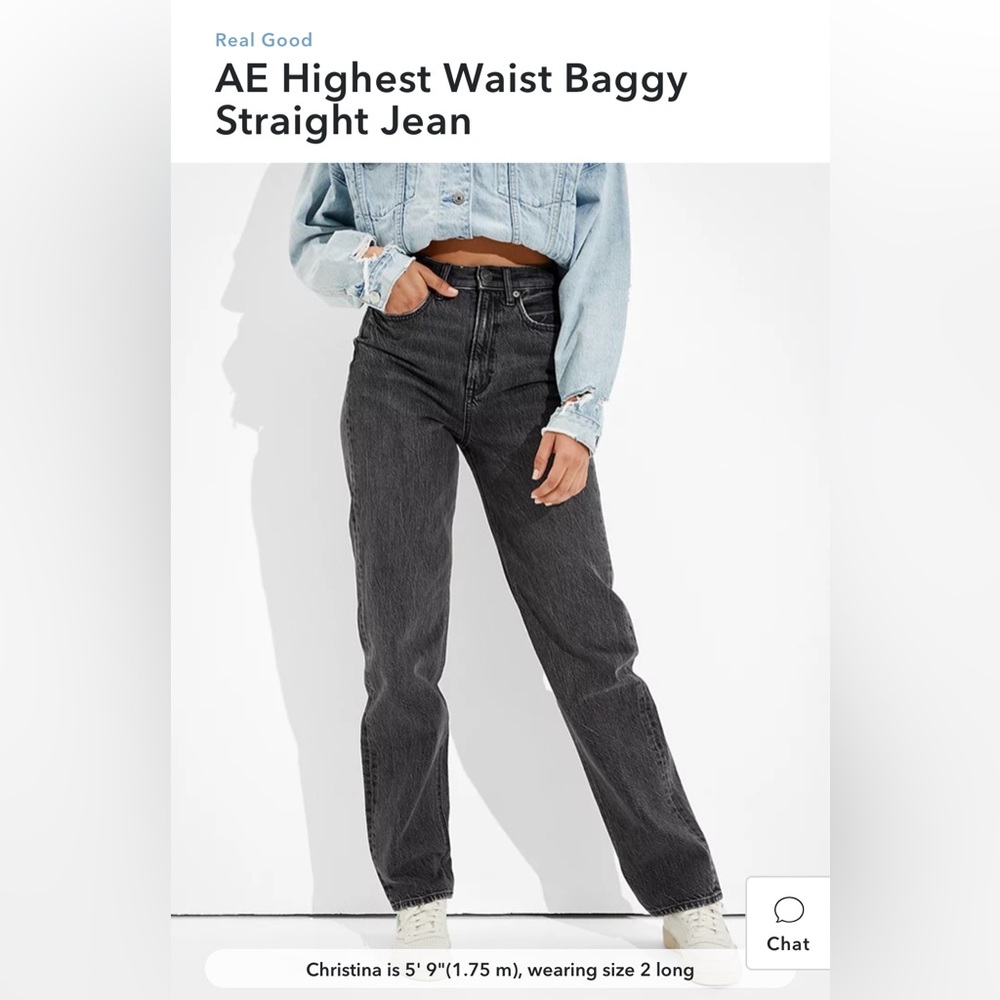 AE Highest Waist Baggy Straight Jean - Black Wash - Size 6Short - Style 04373566